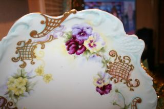 Stunning Large J Pouyat Limoges Pansies Porcelain Hand Painted Cabinet Plate 2