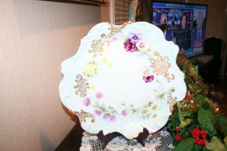 Stunning Large J Pouyat Limoges Pansies Porcelain Hand Painted Cabinet Plate 6
