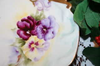 Stunning Large J Pouyat Limoges Pansies Porcelain Hand Painted Cabinet Plate 7