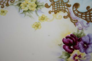 Stunning Large J Pouyat Limoges Pansies Porcelain Hand Painted Cabinet Plate 8