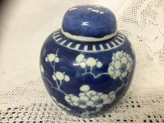 Vintage Chinese Porcelain Blue White Prunus Blossom Ginger Jar Circle Marks 4.  5”