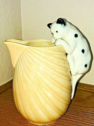 Vintage Porcelain Cream Pitcher W/ Cat Handle Erphila Fayence Made In Germany
