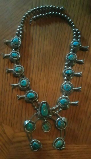 ANTIQUE squash blossom necklace BISBEE Turquoise Sterling 234 grams 26 