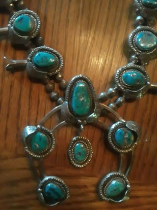 ANTIQUE squash blossom necklace BISBEE Turquoise Sterling 234 grams 26 