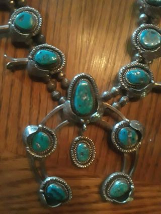 ANTIQUE squash blossom necklace BISBEE Turquoise Sterling 234 grams 26 