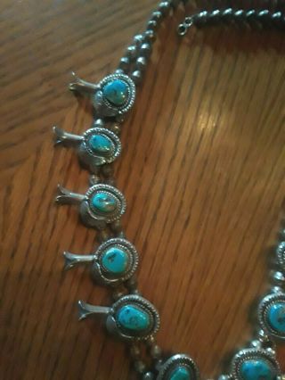 ANTIQUE squash blossom necklace BISBEE Turquoise Sterling 234 grams 26 