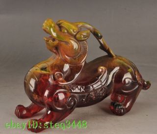 China Ancient Decorative Amber Lifelike Dragon Statue Carving 7.  87inch As618
