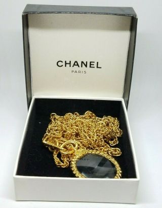 Authentic Rare Vintage Chanel Cc Logo Gold Round Loupe Necklace Pendant Chain