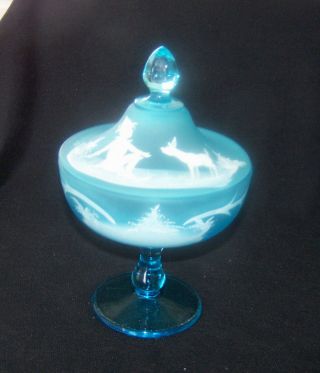 Elegant Vintage Mary Greorgy Frosted Blue - Agua Covered Compote Candy Dish -