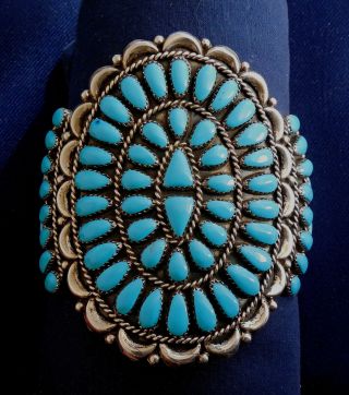 Native American H B Sterling Applique Turquoise Cabs Vintage Cluster Bracelet