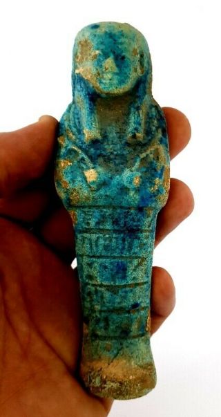 Rare Ushabti Statuette Faience Ancient Egypt Antique Amulet Psamtek Shabti