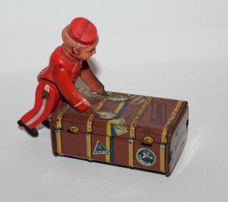 Tin & Celluloid Wind Up Boy Porter Bellboy With Suitcase Made In Japan