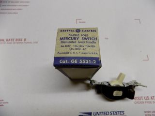 NOS Vintage GE General Electric Single Pole Lighted Ivory Mercury Wall Switch 3