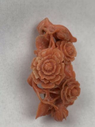 Wonderful Antique Victorian 19th Century Carved Natural Red Coral Brooch 19 Gram