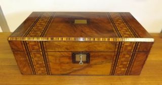Writing Slope Antique Large Victorian Walnut And Parquetry.  1850 