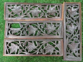 Quartet: 19thc Wooden Oak Carved Panels With Leaf & Berry Carvings C1890s