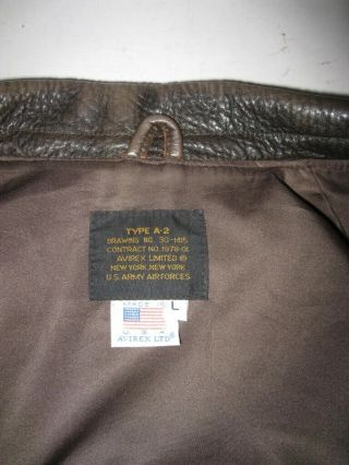 Vintage AVIREX A - 2 Brown Leather Flight Jacket USA MADE Size LARGE 9
