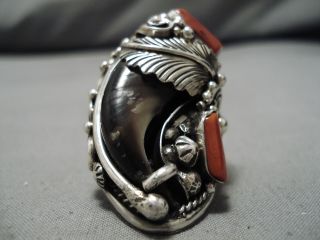 HUGE MEN ' S VINTAGE NAVAJO STERLING SILVER LEAF CORAL RING 2