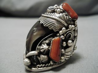 HUGE MEN ' S VINTAGE NAVAJO STERLING SILVER LEAF CORAL RING 4