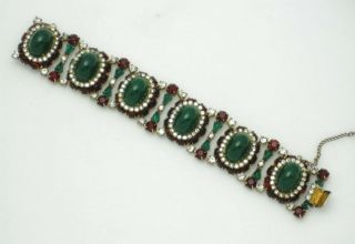 Hattie Carnegie Moghul Bracelet Emerald,  Ruby,  Rhinestone 6 Link Gorgeous
