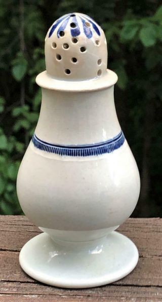 Antique Leeds Type Blue Feather Edge Pearlware Pepper Pot Or Shaker,  C.  1800