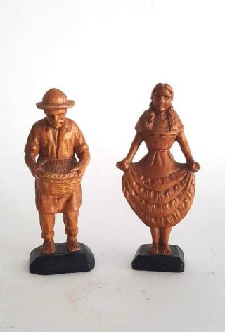 Vtg German Hand Carved Folk Art Woman & Man Black Forest Figures