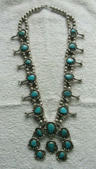 Antique Native American Squash Blossom Silver Necklace/naja - Royston Turquoise