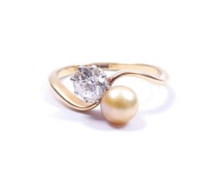 Antique Pearl Diamond Ring 18 Carat Yellow Gold 1900s Period