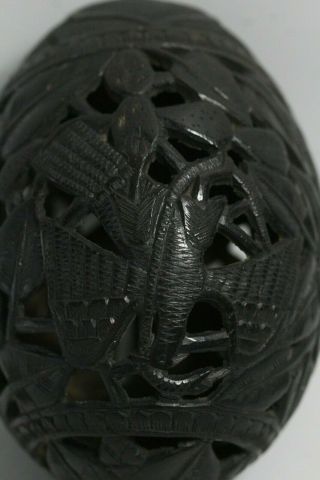 Antique 19thC Mexican Prison Folk Art Carved Coconut Shell Bank 4