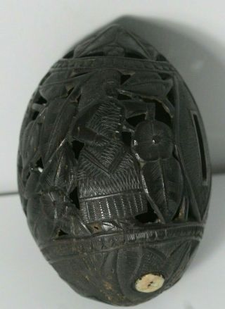 Antique 19thC Mexican Prison Folk Art Carved Coconut Shell Bank 5