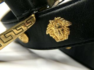 GIANNI VERSACE VINTAGE ' 96 MEDUSA STUDS GREEK KEY BELT MEN LEATHER GOLD 3