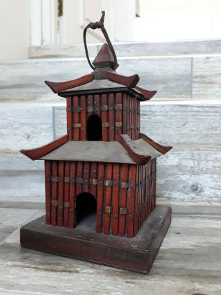 Vintage Oriental Pagoda Bird Feeder - hand crafted/ wooden 3