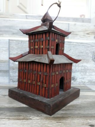 Vintage Oriental Pagoda Bird Feeder - hand crafted/ wooden 4