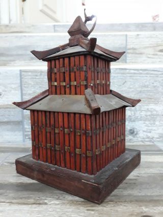 Vintage Oriental Pagoda Bird Feeder - hand crafted/ wooden 5