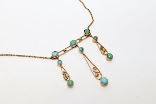 A Antique Victorian Edwardian 9ct Rose Gold Turquoise Dropper Necklace
