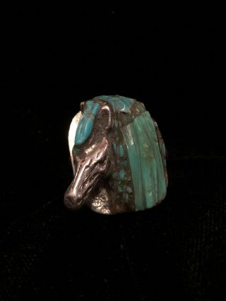 Vintage Johnny Bluejay Turquoise And Sterling Horse Head Ring Size 7 1/2