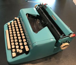 Vintage Royal Quiet Deluxe Portable Typewriter in Turquoise - & 2