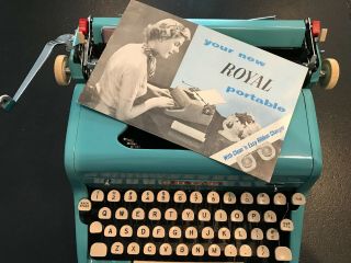 Vintage Royal Quiet Deluxe Portable Typewriter in Turquoise - & 8