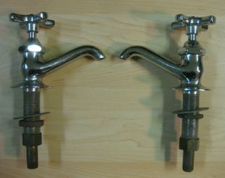 (2) Vintage Antique Hot Water Faucets H Handle Knob Bathroom Fixture Sink Tub