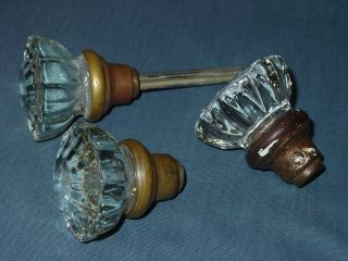 3 Reclaimed Architectural Antique Door Knob Brass 12 Point Glass 2 - 1/8 Clear 2 "