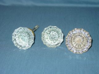 3 Reclaimed Architectural Antique Door Knob Brass 12 Point Glass 2 - 1/8 Clear 2 