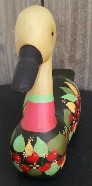Wood Duck Decoy Folk Art Solid w/ HAND PAINTED CHERRIES 13 