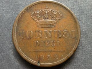 Tornesi Dieci Large Copper Rare 1852 Ancient Antique Italian States Cross Crown 4