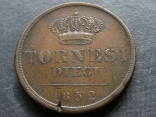 Tornesi Dieci Large Copper Rare 1852 Ancient Antique Italian States Cross Crown 5