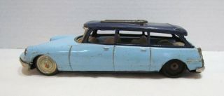 BANDAI VINTAGE TIN LITHO FRICTION CITROEN DS19 TOY CAR BLUE MADE IN JAPAN AS - IS 2