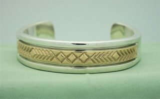 Vintage B Morgan Sterling Silver & 14k Gold Navajo Native American Cuff Bracelet