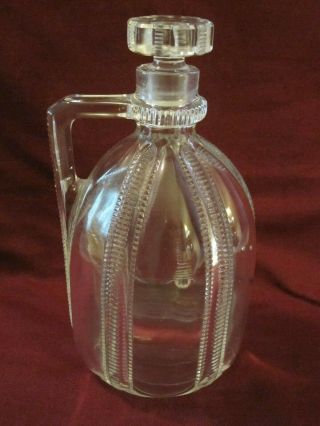 Vtg.  Clear Glass Jug W/glass Stopper,  8 " Tall Holds 3 Cup Liquid