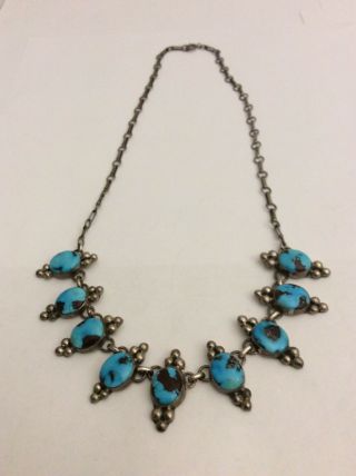 Vtg Native American Navajo Sterling Sleeping Beauty Turquoise Gj Necklace