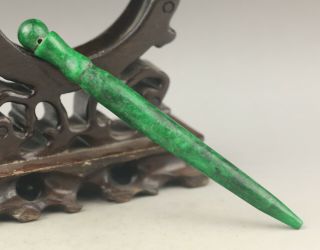 Chinese Old Natural Green Jade Hand - Carved Hairpin