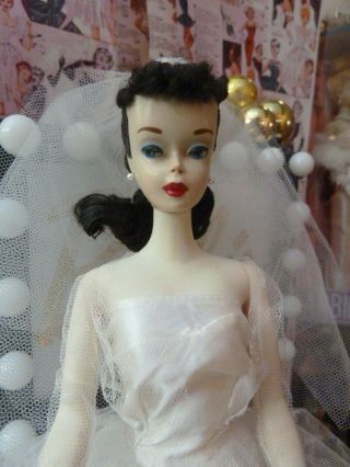 Vintage Barbie ponytail 3 Gorgeous brunette blue eye shadow wedding gown 9